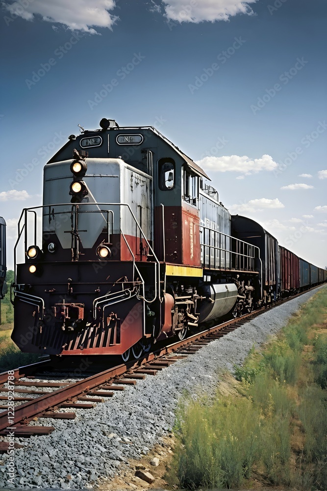 Obraz premium Modern freight train with reflective metallic surfaces, AI generated