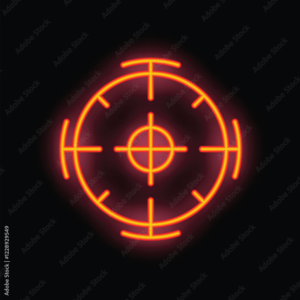 Neon target is glowing on a black background, representing the concept of aiming for a goal Neon target is glowing on a black background, representing the concept of aiming for a goal