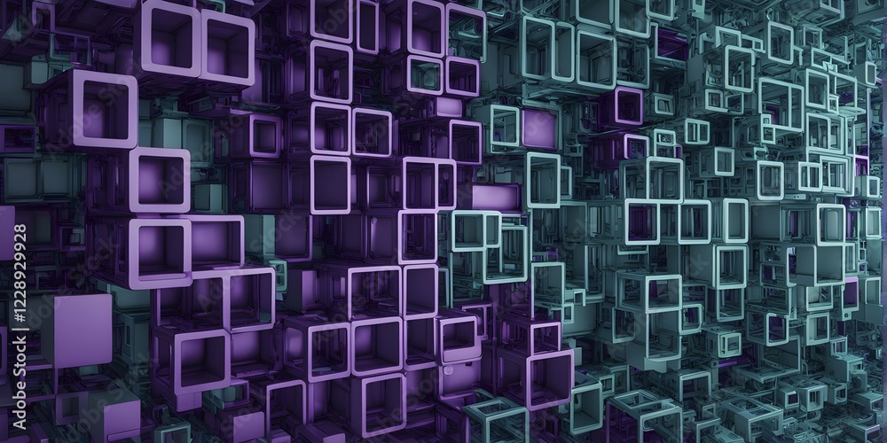 Obraz premium 3d render of a cluster of interconnected geometric cubes forming a complex network, AI generated
