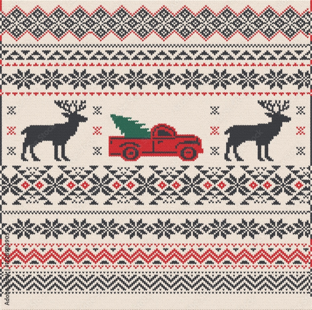 Christmas knit prints. Seamless pattern. Red knitted borders. Sweater winter textures. Fair isle traditional backgrounds. Holiday ornaments. Christmas knit prints. Seamless pattern. Red knitted borders. Sweater winter textures. Fair isle traditional backgrounds. Holiday ornaments.