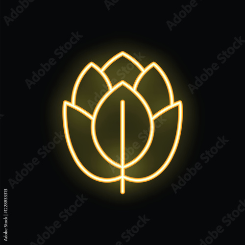 Glowing neon outline icon of a hops flower on a black background, perfect for brewery, beer garden, and oktoberfest themes