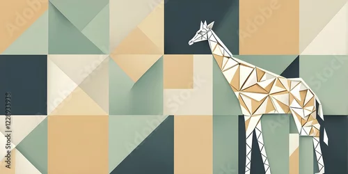 Obraz Abstract origami giraffe wallpaper illustration, AI generated