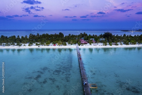 Aerial view, Maldives, South Male Atoll, lagoon of the Maldives island Bodufinolhu or Fun Island resort, South Male Atoll, Maldives, Asia photo