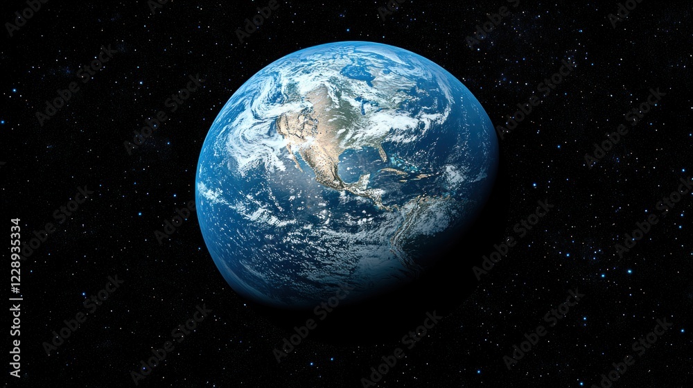Fototapeta premium Earth, space, cosmos, rotating, clouds, North America, night, background, stars, educational