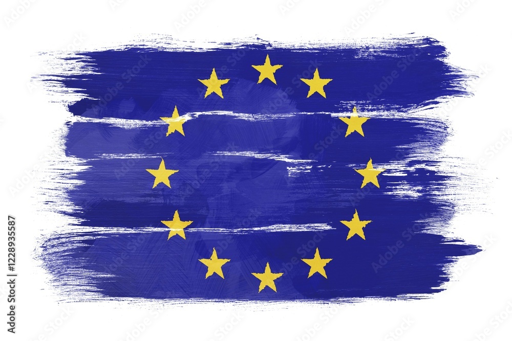 The European Union Flag painted on white paper with watercolor The European Union Flag painted on white paper with watercolor