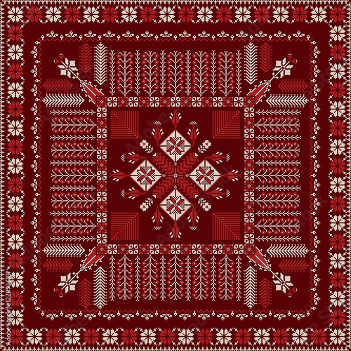 Traditional Palestinian Embroidery Pattern in colors, editable vector composition photo