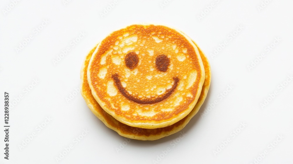 Smile Face Pancakes Stacked on White Plate for Breakfast Joy Smile Face Pancakes Stacked on White Plate for Breakfast Joy