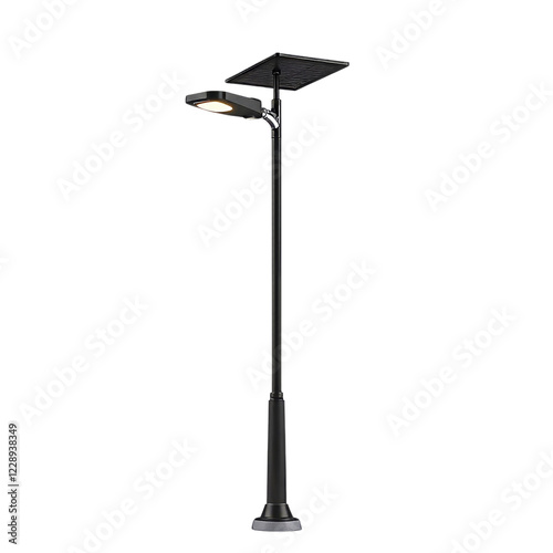Black Solar-Powered Street Lamp Illuminating Outdoors