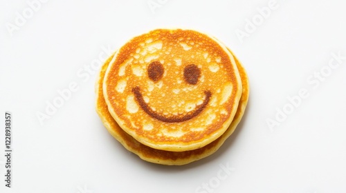 Smile Face Pancakes Stacked on White Plate for Breakfast Joy