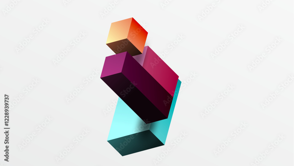 Sleek abstract design featuring isometric 3D blocks in a clean, modern composition. Perfect for tech-inspired themes, with vibrant colors and geometric precision Sleek abstract design featuring isometric 3D blocks in a clean, modern composition. Perfect for tech-inspired themes, with vibrant colors and geometric precision