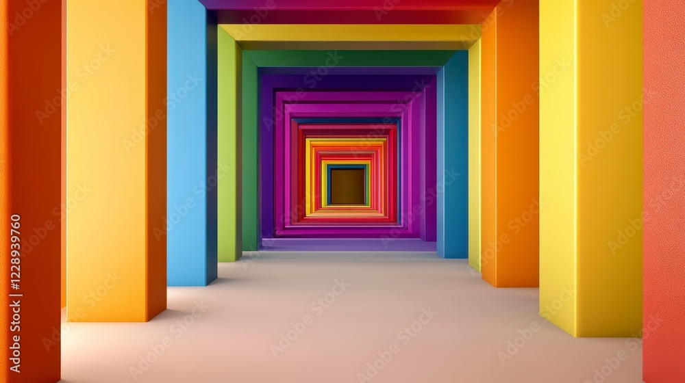 Fototapeta premium Colorful geometric hollow corridors with vibrant pastel walls
