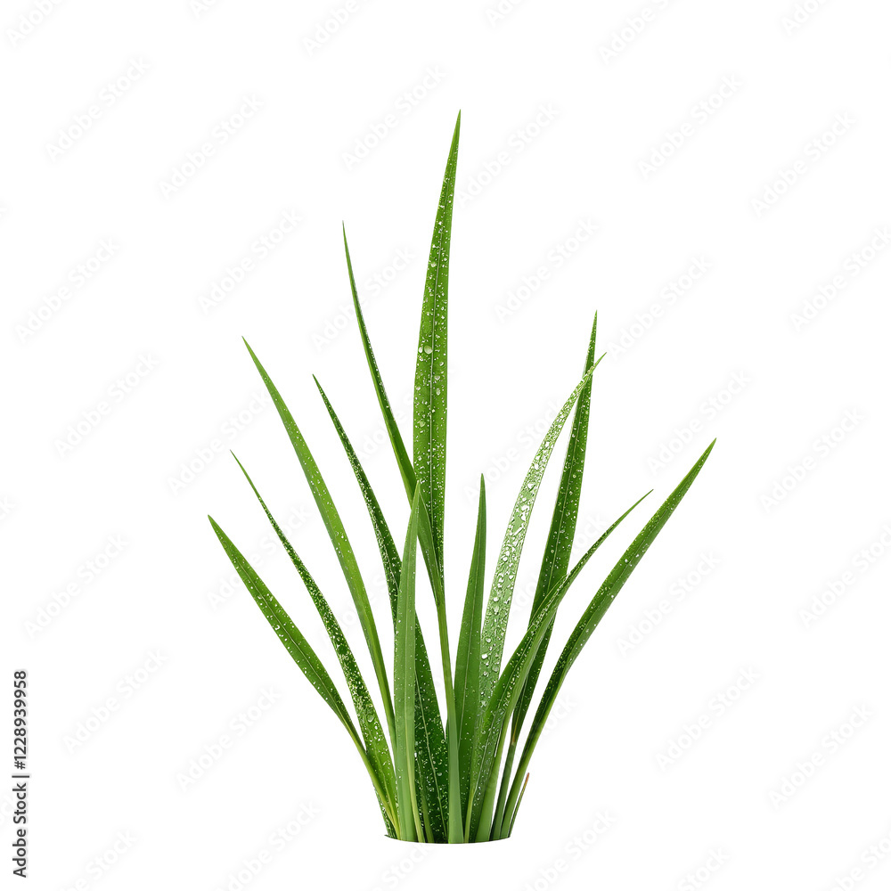 Bright Green Grass Clump Glimmering with Dew Drops Bright Green Grass Clump Glimmering with Dew Drops