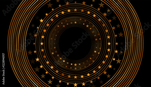 Circles golden stars and lines abstract modern background. Concept vector design