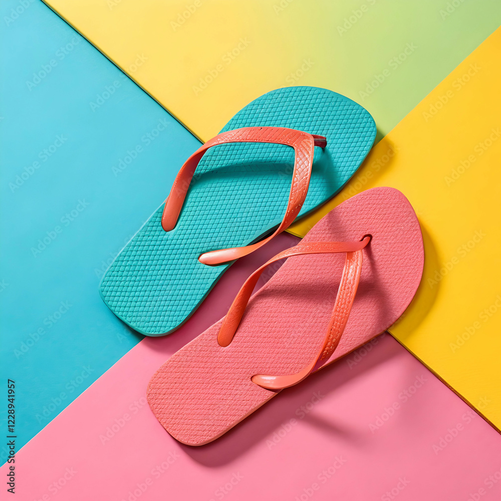 Fototapeta premium Colorful Flip-Flops Isolated on a Vibrant Background