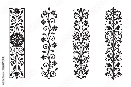 Silhouette vertical line divider with Baroque ornament black color only