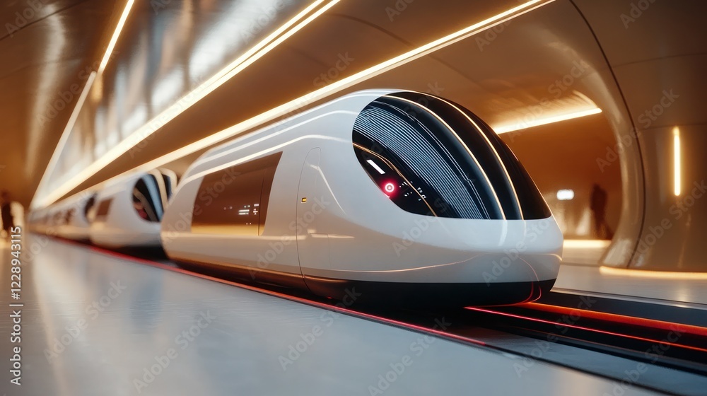 Obraz premium Futuristic high-speed train in a modern underground station.