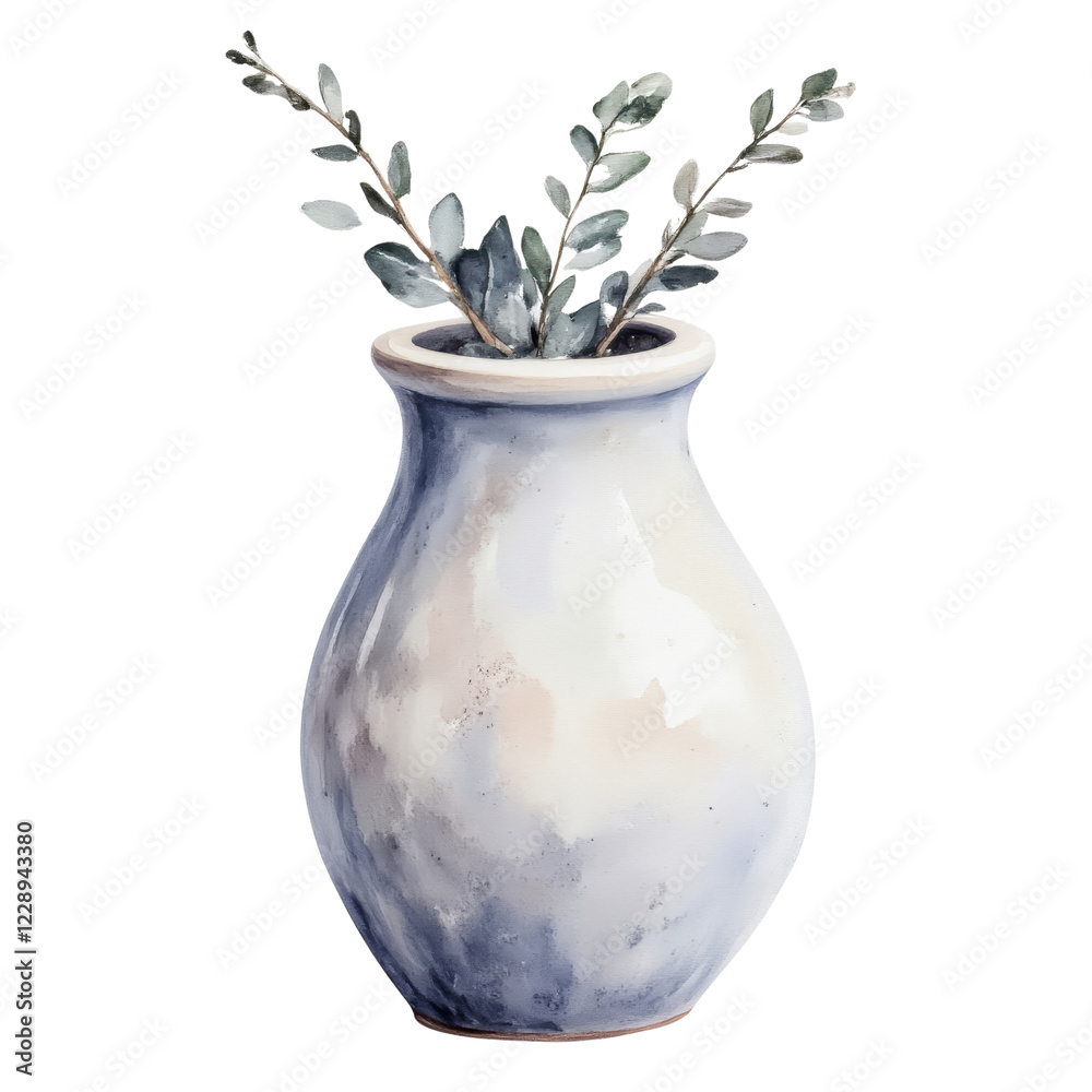 Ceramic Vase Displays Eucalyptus Greenery with Subtle Color Washes Ceramic Vase Displays Eucalyptus Greenery with Subtle Color Washes