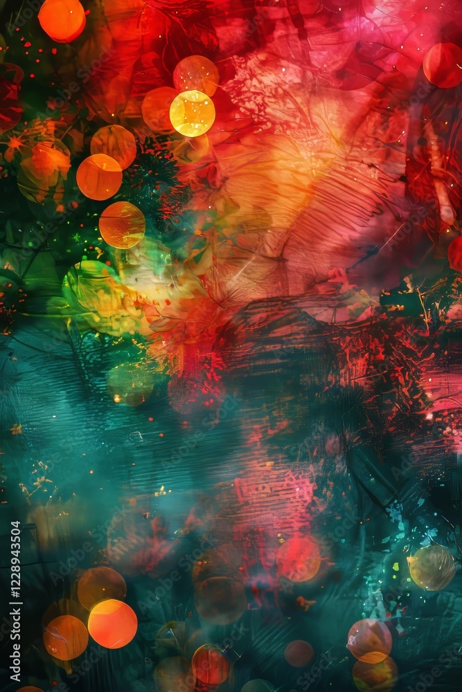 Fototapeta premium A colorful background with a green and red swirl. The background is filled with many small circles. The circles are of different sizes and colors