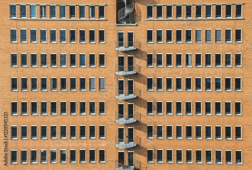 Monotonous facade, red brick house, Hafencity, Hamburg, Germany, Europe photo