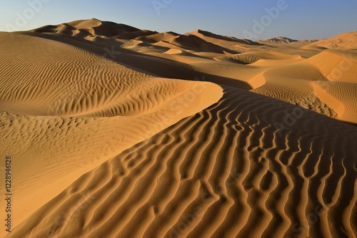 Sanddunes in the Rub al Khali desert, Ramlat al Fassad, Empty Quarter, Dhofar, Oman, Asia photo