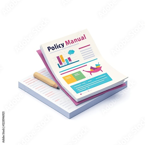 An isometric depiction of colorful policy manual icon