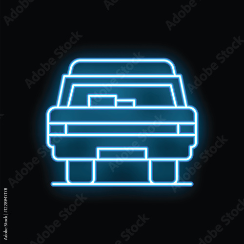 Minimalist neon icon of a pickup truck carrying goods in the back, logistics and shipping concept