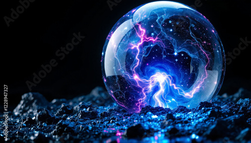 Wallpaper Mural Plasma Orb: A Celestial Energy Sphere on a Dark Planet Torontodigital.ca