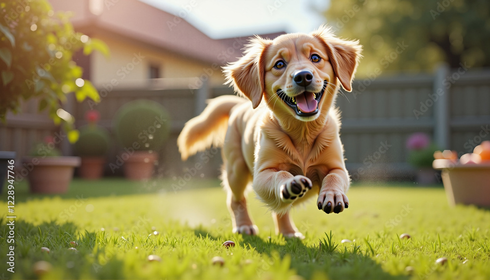 golden retriever playing in the yard golden retriever playing in the yard