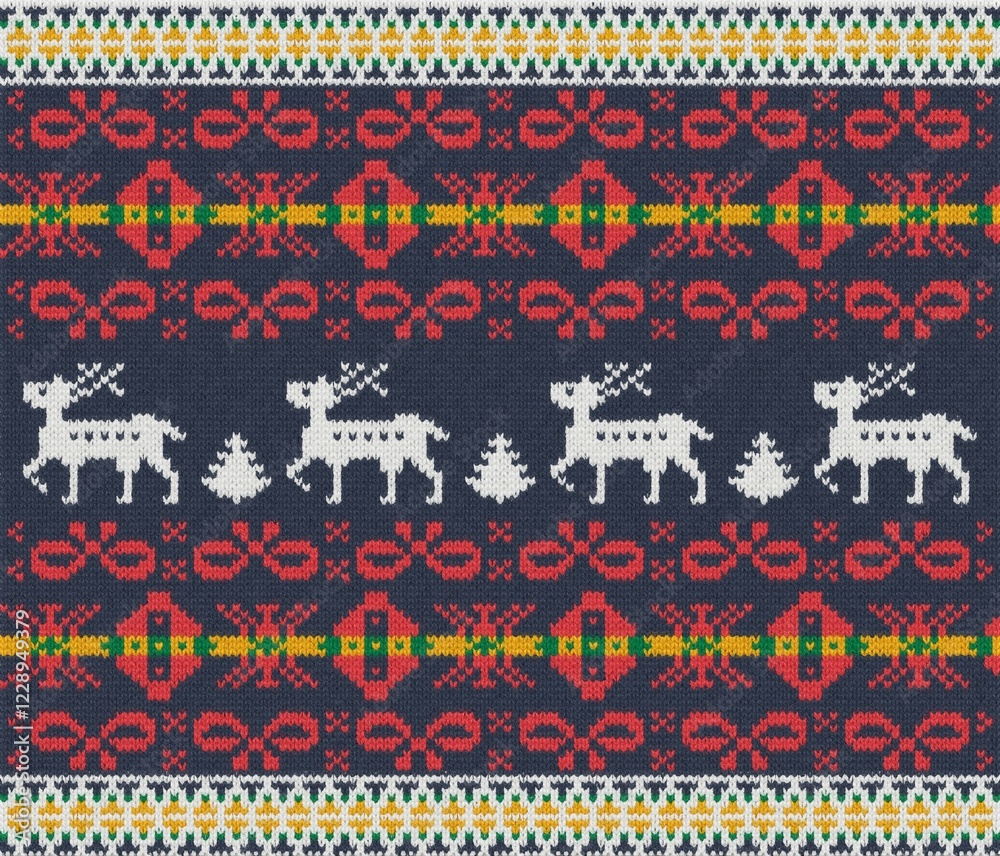 Christmas knit prints. Seamless pattern. Red knitted borders. Sweater winter textures. Fair isle traditional backgrounds. Holiday ornaments. Christmas knit prints. Seamless pattern. Red knitted borders. Sweater winter textures. Fair isle traditional backgrounds. Holiday ornaments.