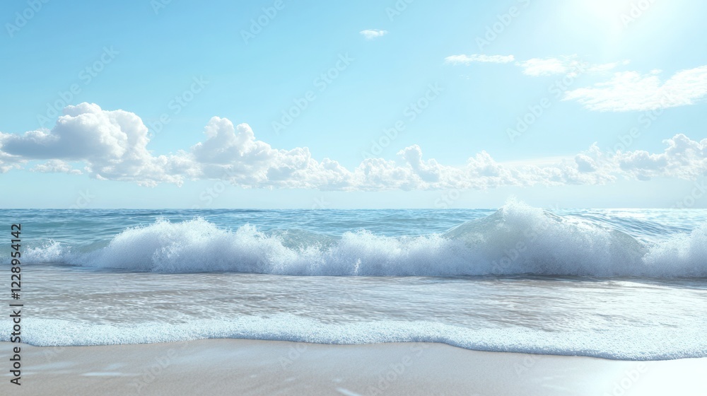 Fototapeta premium A serene ocean wave gently breaking, with smooth textures and soft foam, isolated on a clean background.