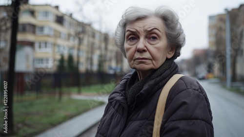 Russian pensioner. Wrinkled. Old woman. Retiree
