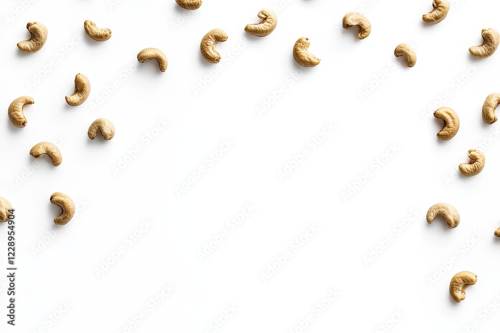 Cashews arranged in a frame on white background. Cashews arranged in a frame on white background.