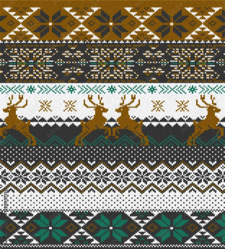 Christmas knit prints. Seamless pattern. Red knitted borders. Sweater winter textures. Fair isle traditional backgrounds. Holiday ornaments. Christmas knit prints. Seamless pattern. Red knitted borders. Sweater winter textures. Fair isle traditional backgrounds. Holiday ornaments.