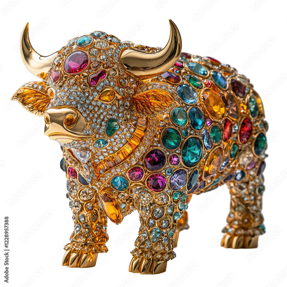 Obraz premium Shiny Gold Sculpture of Takin Decorated with Colorful Gems and Intricate Details