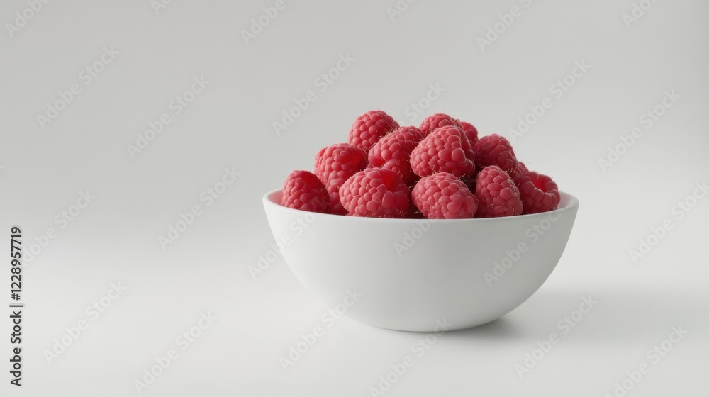 A minimalist bowl of fresh raspberries, neatly arranged in a plain white ceramic bowl, Raspberries centered A minimalist bowl of fresh raspberries, neatly arranged in a plain white ceramic bowl, Raspberries centered
