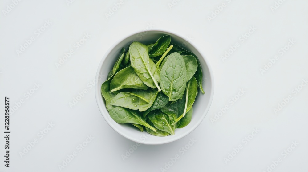 A minimalist bowl of fresh spinach leaves, lightly sprinkled with a touch of lemon juice, neatly placed in a plain white ceramic bowl A minimalist bowl of fresh spinach leaves, lightly sprinkled with a touch of lemon juice, neatly placed in a plain white ceramic bowl