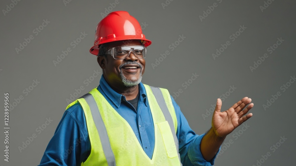 Happy senior African American construction worker in safety gear. Happy senior African American construction worker in safety gear.