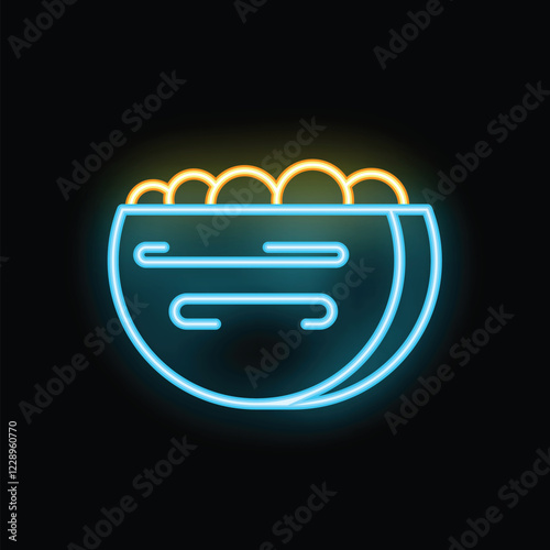 Neon sign of middle eastern cuisine with a bowl full of falafel with tahini sauce