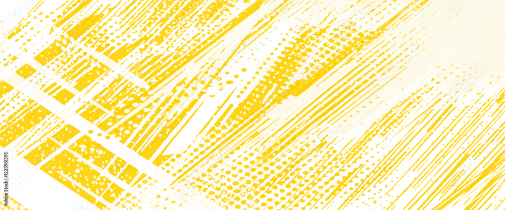 Vector gold style paintbrush grunge with halftone dots pattern texture