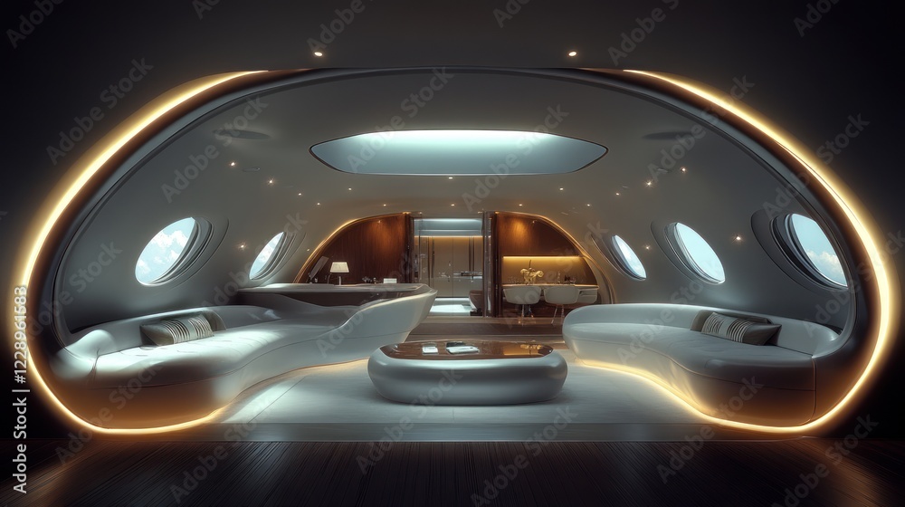 Fototapeta premium Futuristic aircraft cabin interior design.