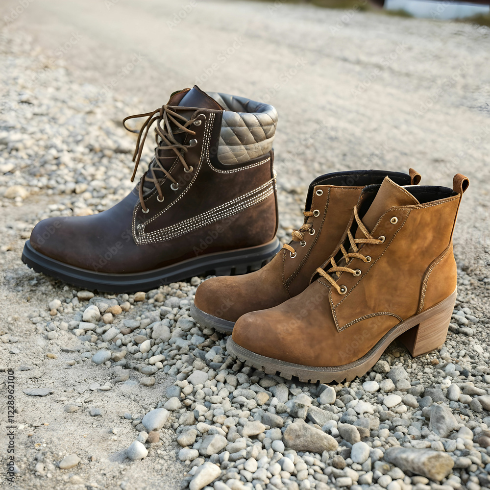 Naklejka premium Male and Female Boots Representing Profitable Ground Concept