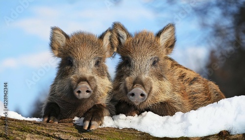 Two wild boars in winter, AI generated, Studio, AI generated