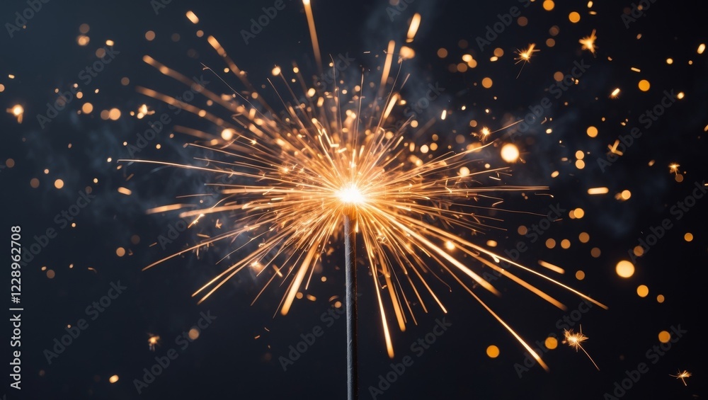 Fototapeta premium Sparkler with radiating light and dark background.