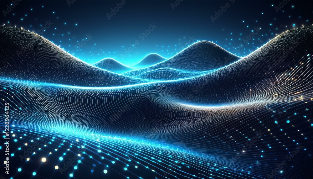 Abstract 3D Mesh with Glowing Dots. Tech mesh with glowing dots creating a depth effect Abstract 3D Mesh with Glowing Dots. Tech mesh with glowing dots creating a depth effect