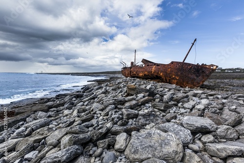 Shipwreck Plassy, ​​stranded on the Finnish coast in 1960, Inis Oirr, Aran Islands, Ireland, Europe photo