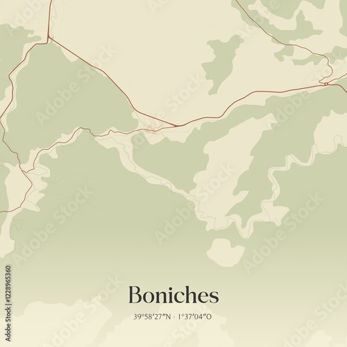 Retro Spanish map of Boniches, Castilla-La Mancha. Vintage street map. photo