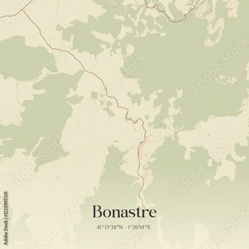Retro Spanish map of Bonastre, Catalu�a. Vintage street map.
