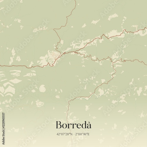 Retro Spanish map of Borred�, Catalu�a. Vintage street map. photo