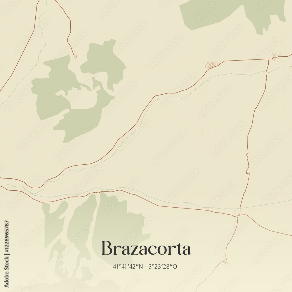 Fototapeta premium Retro Spanish map of Brazacorta, Castilla y Le�n. Vintage street map.