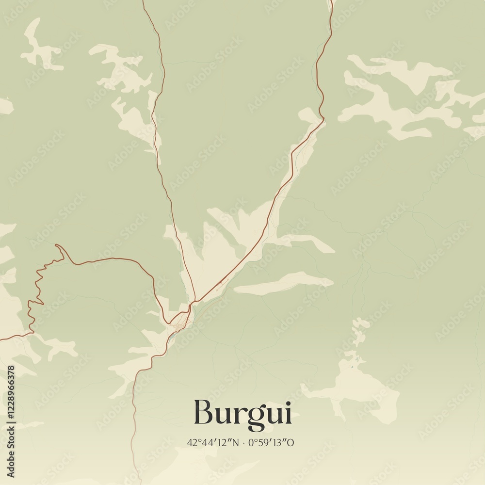 Fototapeta premium Retro Spanish map of Burgui, Comunidad Foral de Navarra. Vintage street map.